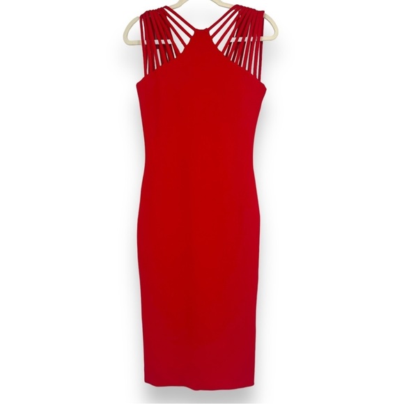 Dress The Population Gwen Red Strappy Cutout Stretch Bodycon Midi Dress Medium - Picture 2 of 11